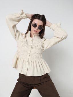SHOWOFF - Edition Women Cream Mandarin Collar Regular Top