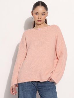 SHOWOFF - Edition Women Peach Boat Neck Knitted Top