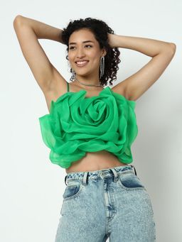 SHOWOFF - Edition Women Green Shoulder Straps Sleeveless Crop Top