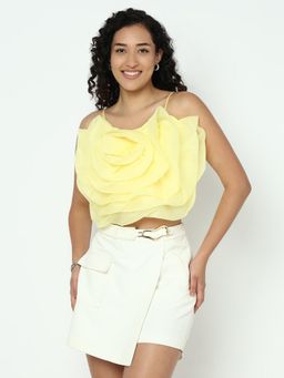 SHOWOFF - Edition Women Yellow Shoulder Straps Sleeveless Crop Top