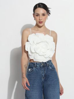 SHOWOFF - Edition Women White 3D Flower Crop Top