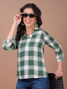 CRIMSOUNE CLUB - Women Green Checked Top