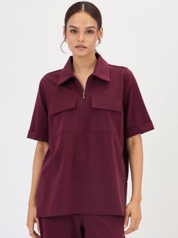 Femmella - Wine Half Zip Up Travel Top