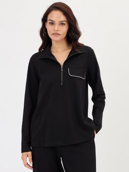 Femmella - Black Piping Detail Travel Top