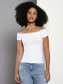 Calvin Klein - Slim Fit Cotton Off Shoulder Neck Off Shoulder White Top