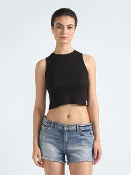 Calvin Klein - Regular Fit Cotton Crew Neck Black Crop Top