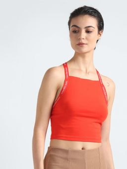 Calvin Klein - Slim Fit Cotton Square Neck Red Crop Top