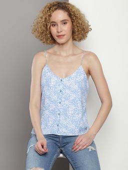 Calvin Klein - Regular Fit Viscose Shoulder Straps Neck Blue Top