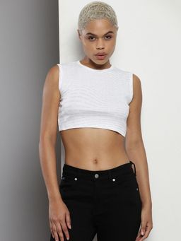 Calvin Klein - Regular Fit Cotton Crew Neck White Crop Top