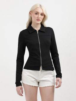 Calvin Klein - Slim Fit Viscose Classic Collar Neck Black Top