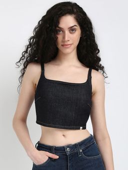 Calvin Klein - Slim Fit Cotton Square Neck Black Crop Top