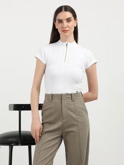 Calvin Klein - Slim Fit Cotton High Neck White Top