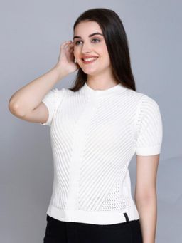 513 - Women Pure Cotton Crew Neck Half Sleeves White Top