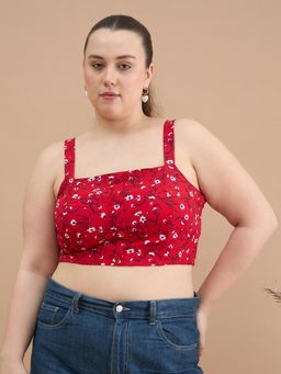 Kibo - Women Plus Size Print Crepe Bralette Red Crop Top