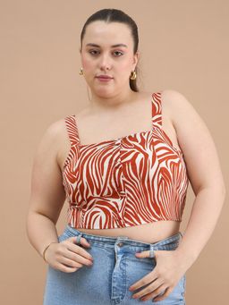 Kibo - Women Plus Size Print Crepe Bralette Brown Crop Top