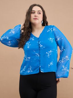 Kibo - Women Plus Size Floral Print Chiffon Top