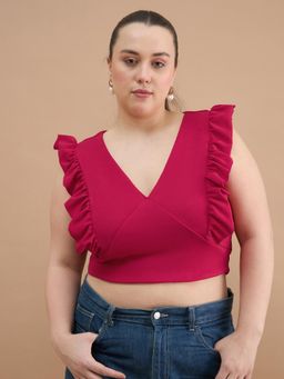 Kibo - Women Plus Size Sleeveless Fitted Pink Crop Top
