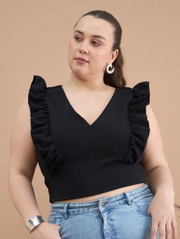 Kibo - Women Plus Size Solid Sleeveless Crepe Regular Crop Top