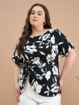 Kibo - Women Plus Size Round Neck Black Top