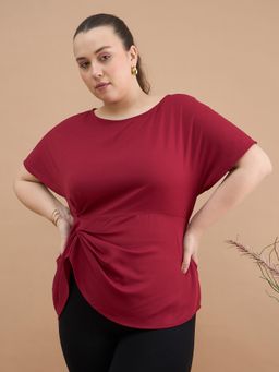 Kibo - Women Plus Size Round Neck Maroon Top