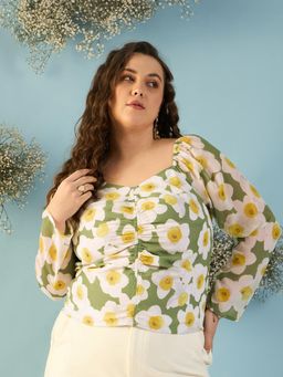 Kibo - Women Plus Size Floral Print Georgette Wrap Top