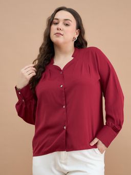 Kibo - Women Plus Size Mandarin Collar Shirt Style Top
