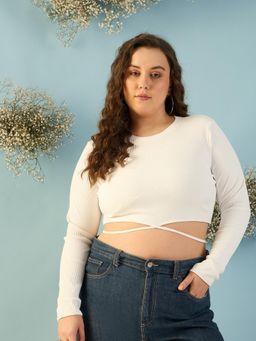 Kibo - Women Plus Size White Fitted Crop Top