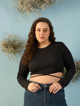 Kibo - Women Plus Size Black Fitted Crop Top
