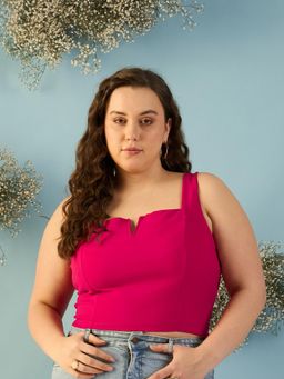 Kibo - Women Plus Size Pink Crop Fitted Crop Top