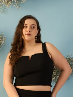 Kibo - Women Plus Size Black Crop Fitted Crop Top