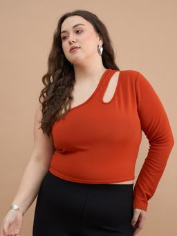 Kibo - Women Plus Size Cut Out Orange Fitted Crop Top