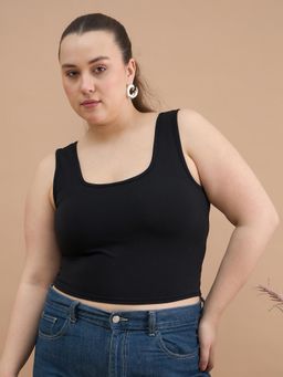 Kibo - Women Plus Size Black Fitted Crop Top