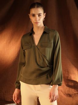 Kazo - Bree Olive Solid Print Regular Top