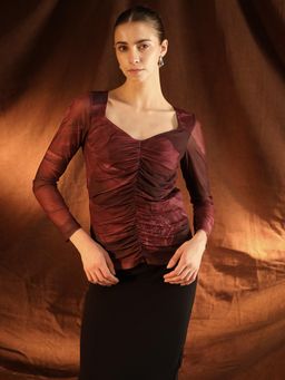 Kazo - Camden Wine Floral Print Gathered Top