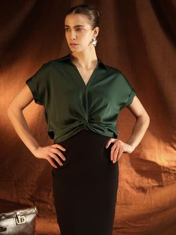 Kazo - Jasmine Green Solid Print Regular Top