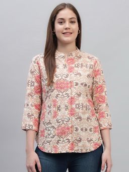 Cantabil - Women Printed Multi Colour Mandarin Neck Full Sleeves Casual Tunic