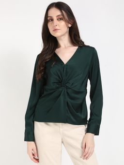 Calvin Klein - Regular Fit Polyester V Neck Green Top