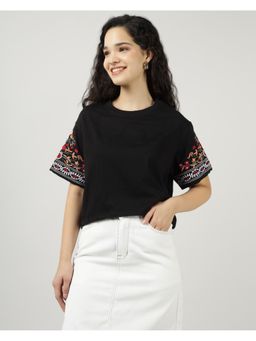 Sands of India - Black Embroidered Sleeve Crop Top