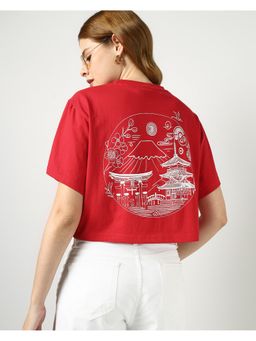 Sands of India - Red Japan City Printed Crop Top