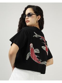 Sands of India - Black Twin Fish Printed Crop Top