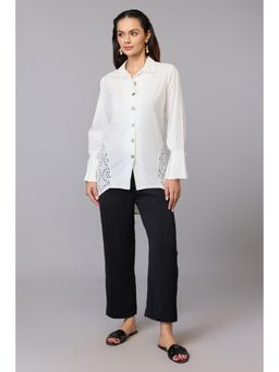 TAMISKA BY NARENDRA KUMAR - White Elegance Schiffli White Shirt Top