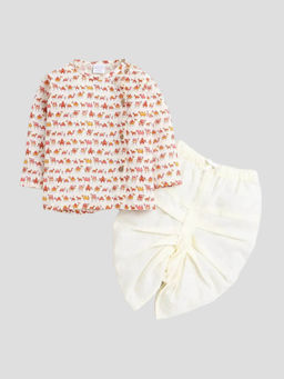 Polka Tots - Camel Printed Full Sleeves Angrakha Kurta with Dhoti-White (Set of 2)