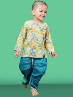 Polka Tots - Printed Full Sleeves Angrakha Kurta with Dhoti-Multi-Color (Set of 2)