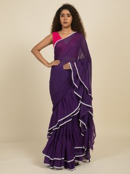 Suta - Purple Pure Cotton Ruffle Saree with Lace