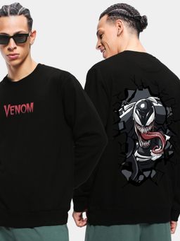 Bewakoof - Official Marvel Men's Black Venom Graphic Printed Sweatshirt