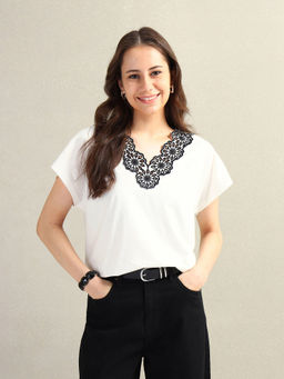 U.S. POLO ASSN. - Pure Cotton Comfortable Fit Embroidered White Top