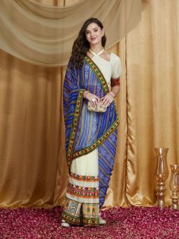 Gahan - Womens Designer Kutchi Embroidery Georgette Saree with Unstitched Blouse