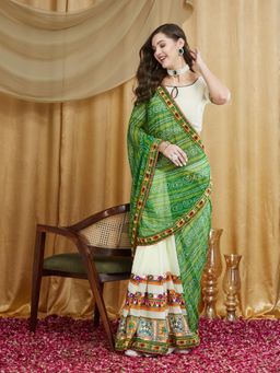 Gahan - Womens Designer Kutchi Embroidery Georgette Saree with Unstitched Blouse
