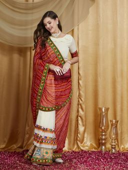 Gahan - Womens Designer Kutchi Embroidery Georgette Saree with Unstitched Blouse