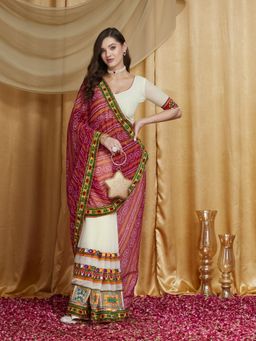 Gahan - Womens Designer Kutchi Embroidery Georgette Saree with Unstitched Blouse